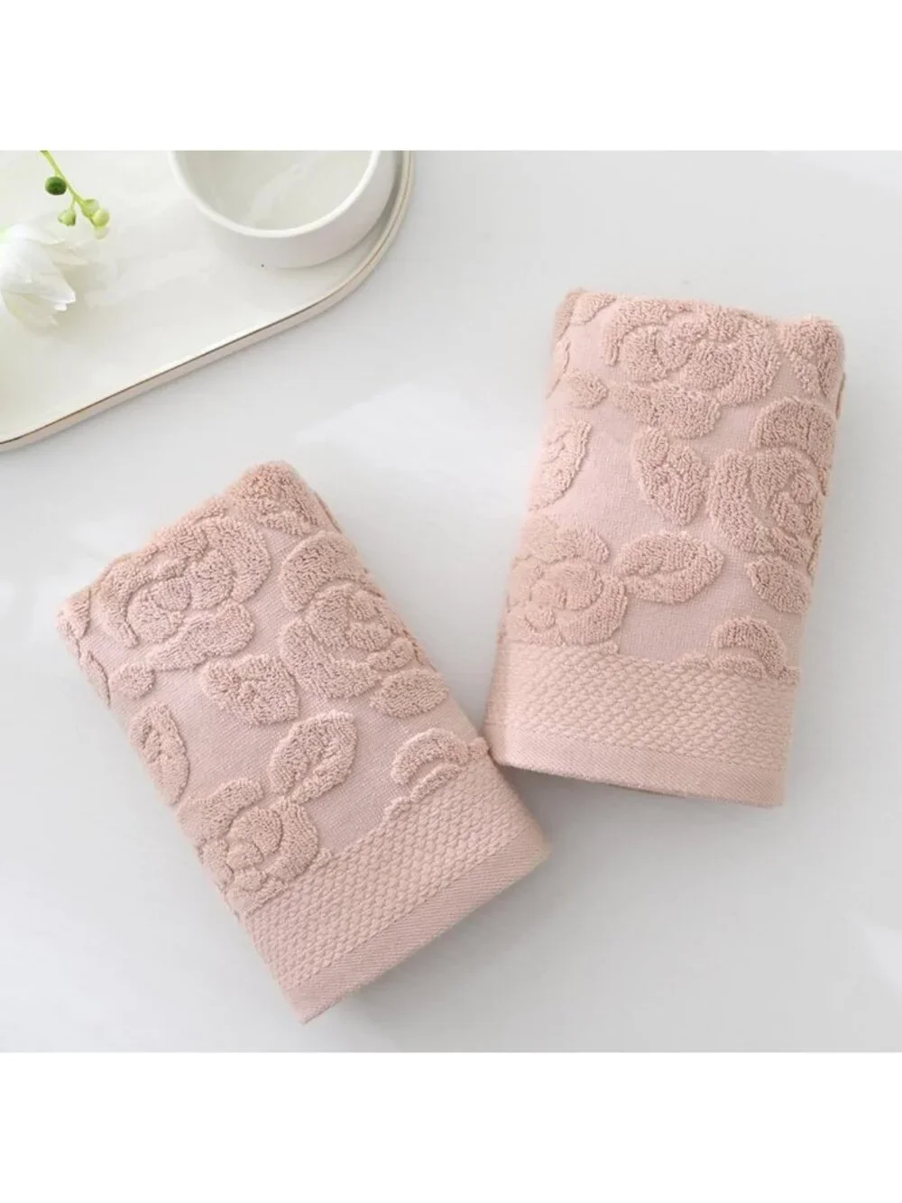 Soft Pink Rose Hand Towel Set of 2 | 100% Cotton Floral Design | Highly